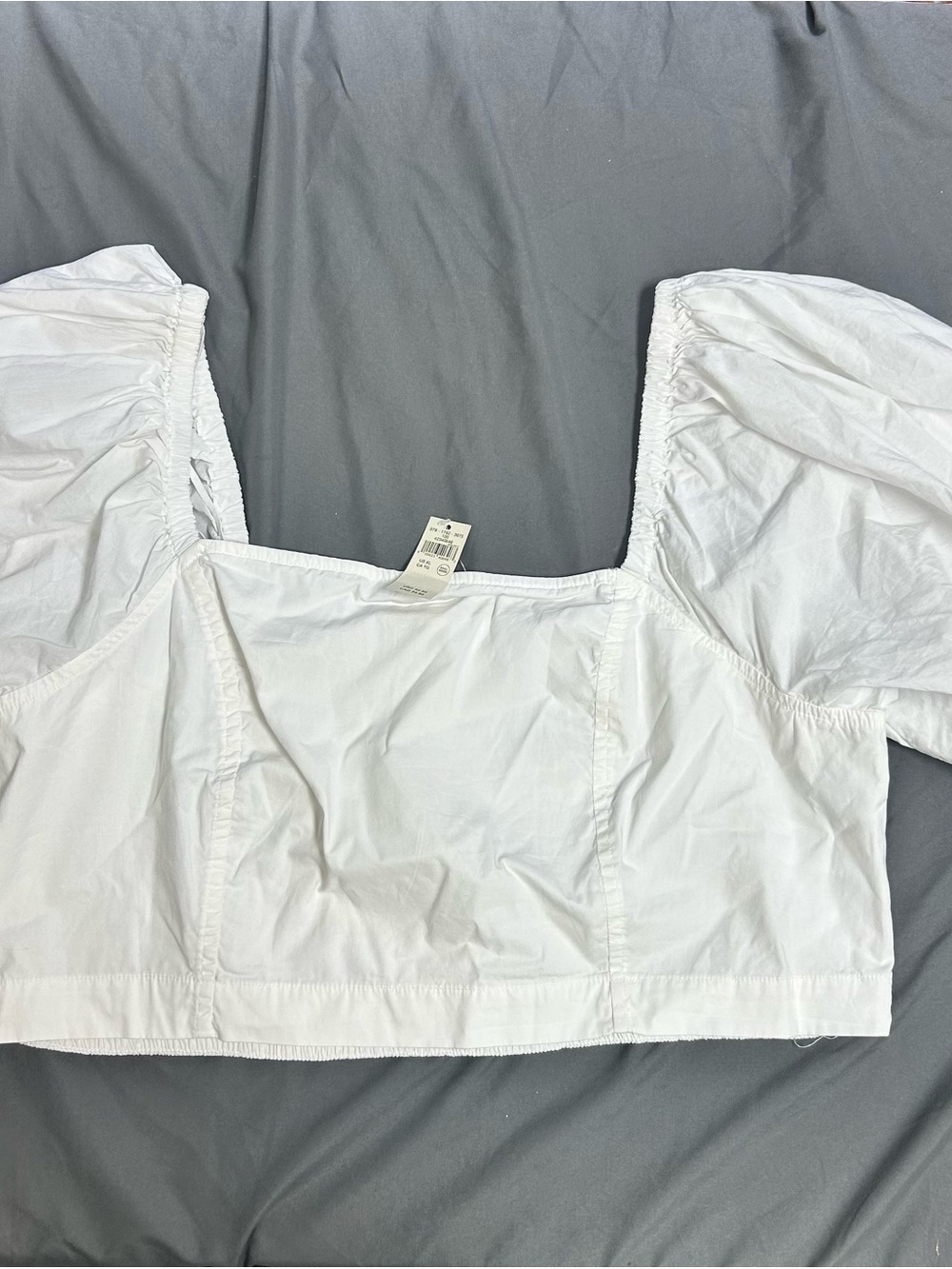 Aerie XL Smock Crop Top Shirt Womens Puff Sleeve Square Neck White Glam Western